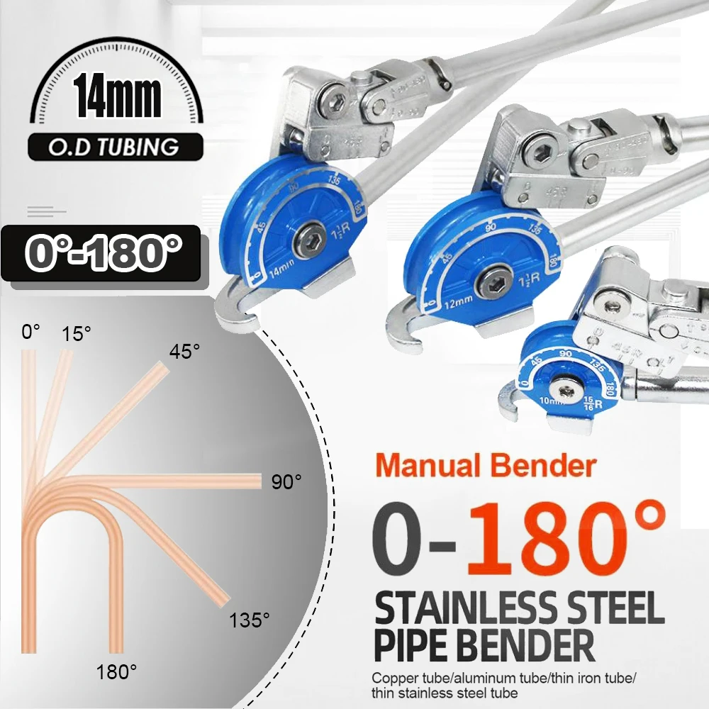 Manual Tube Bender 14mm 0‑180° Labor‑Saving Bending Tool for Copper Aluminum Iron Stainless Steel Tubing HVAC Refrigeration Repa