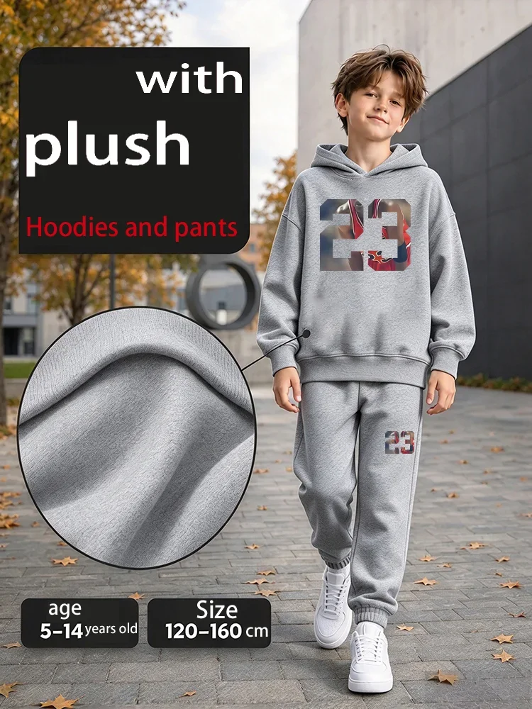 Children's Hooded Sweatshirt Set (for Both Men and Women, Including Pants)- Suitable for Children Aged4 To15Brand Sport Outfit