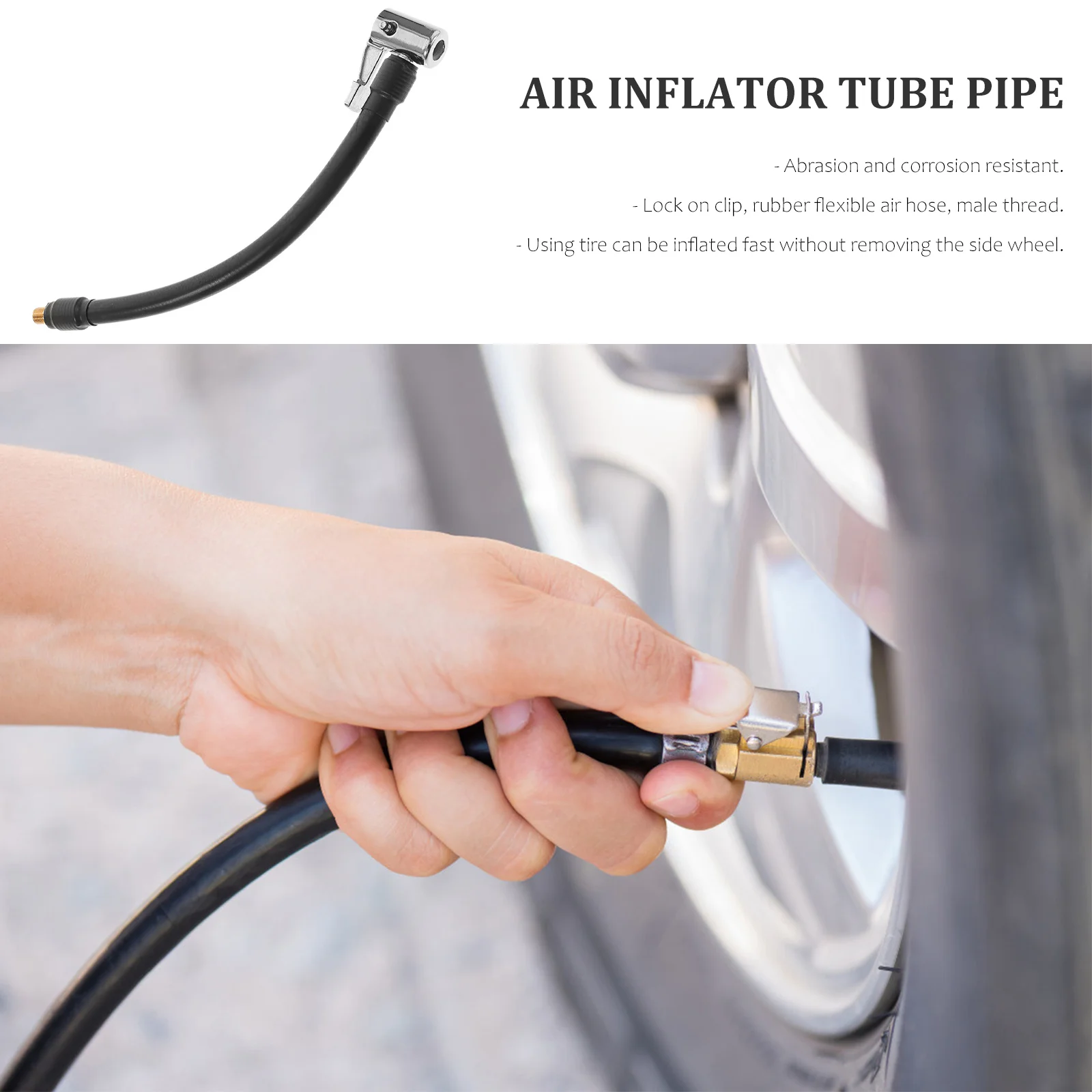 

2Pcs Air Pump Extension Cord Rubber Hose Fast Inflation Replacement Tube Pipe for Car Tire Inflator Male Thread Clip