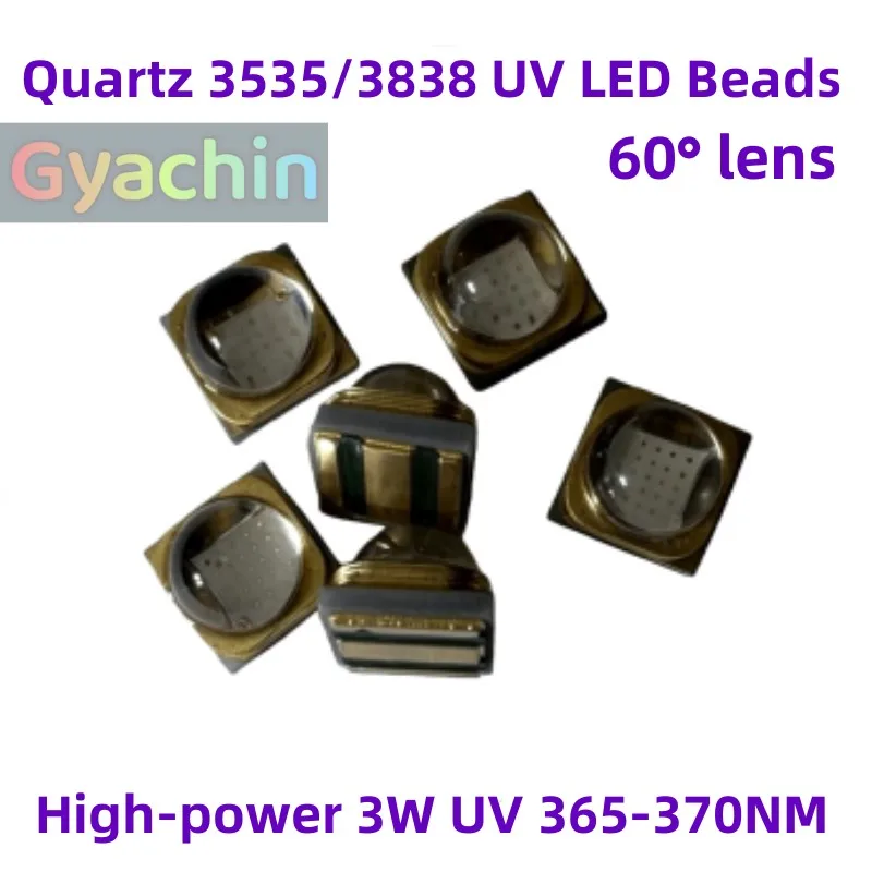 10PCS 3W UV LED Beads, 3535/3838 SMD, 365nm Quartz Violet Light, 60° Lens, for Curing, Printing, Nail Art and Currency Detection