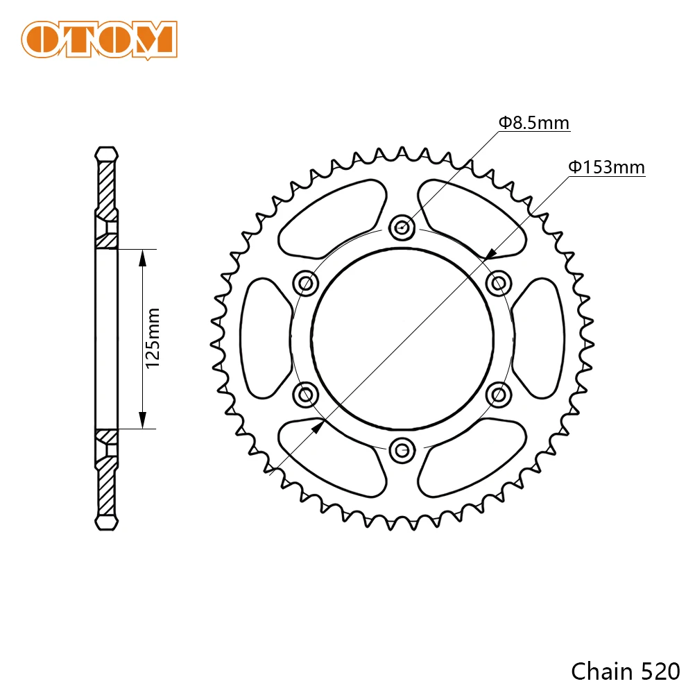 OTOM 51T 52T Rear Chain Sprocket 520 Chain Chainwheel Brake Disc Drum Plate For KTM EXC HUSQVARNA GASGAS Motorcycle Accessories