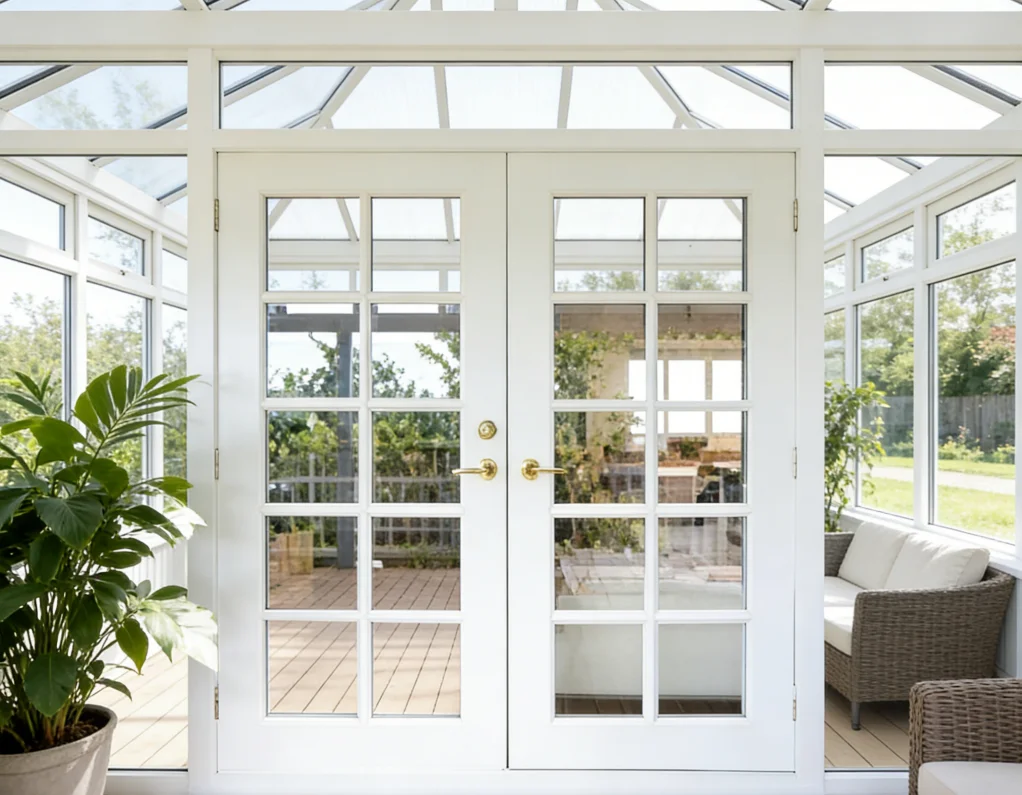 Windproof Rainproof French Style Door Aluminum Frame Double Layer Glass French Hinged Doors Anti Theft French Double Doors