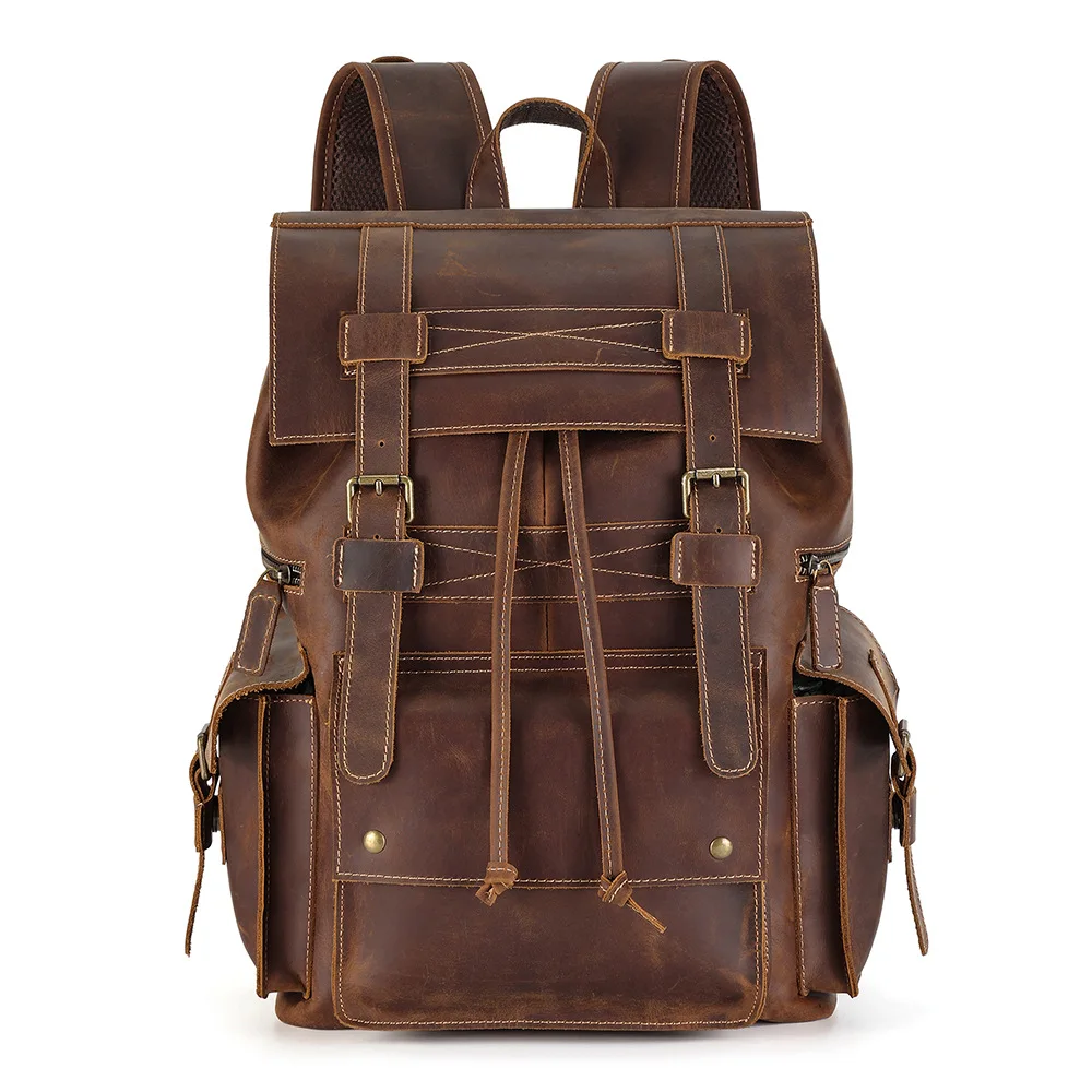 

New Arrivals Leather Backpack for Men Male Genuine Leather Laptop Travel Backpack 17 Inch Daypack Shoold Bag Men Male Large
