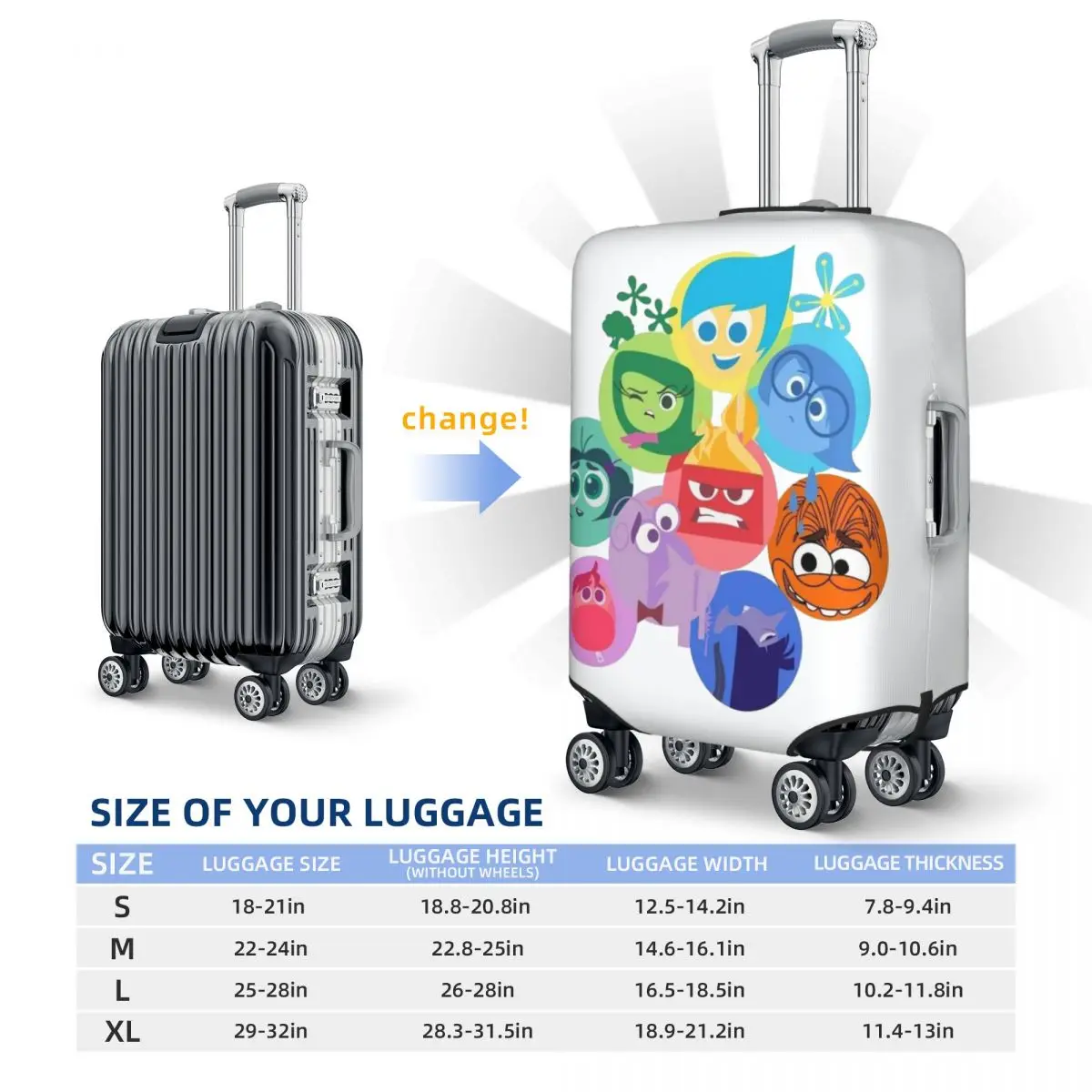 Custom Inside Out Cartoon Luggage Cover Protector Fashion Travel Suitcase Protective Cover for 18-32 Inch