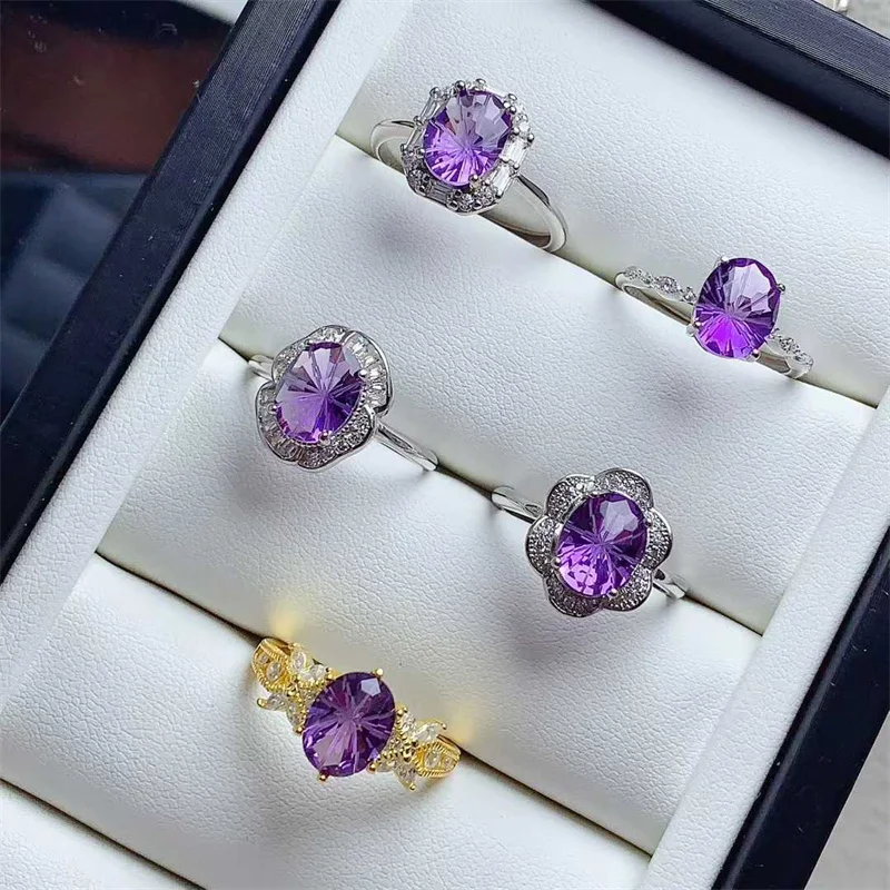

Natural Gemstone Amethyst Wedding Ring 925 Sterling Silver Women Birthday Party Fine Jewelry Christmas Gift with Certificate