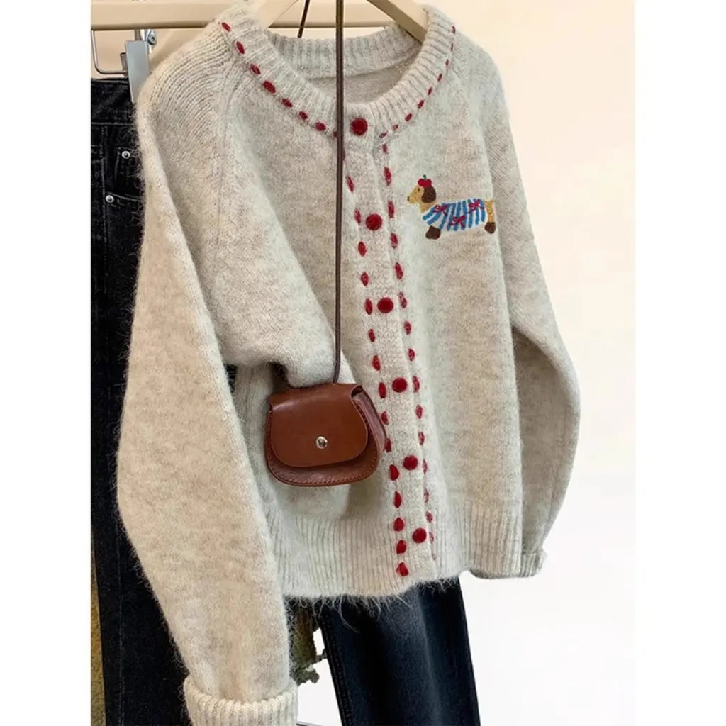 

Women's Soft Thickened Round Neck Knitted Sweater Coat Autumn New Design Casual Open Cardigan Top Fashion Comfortable Outerwear