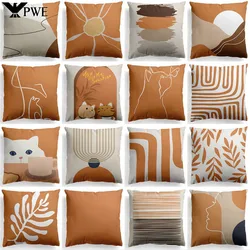 Nordic Orange Geometric Throw Pillow Cover Flower Printed Home Decorative Pillow Cushion Covers Office Sofa Pillowcase