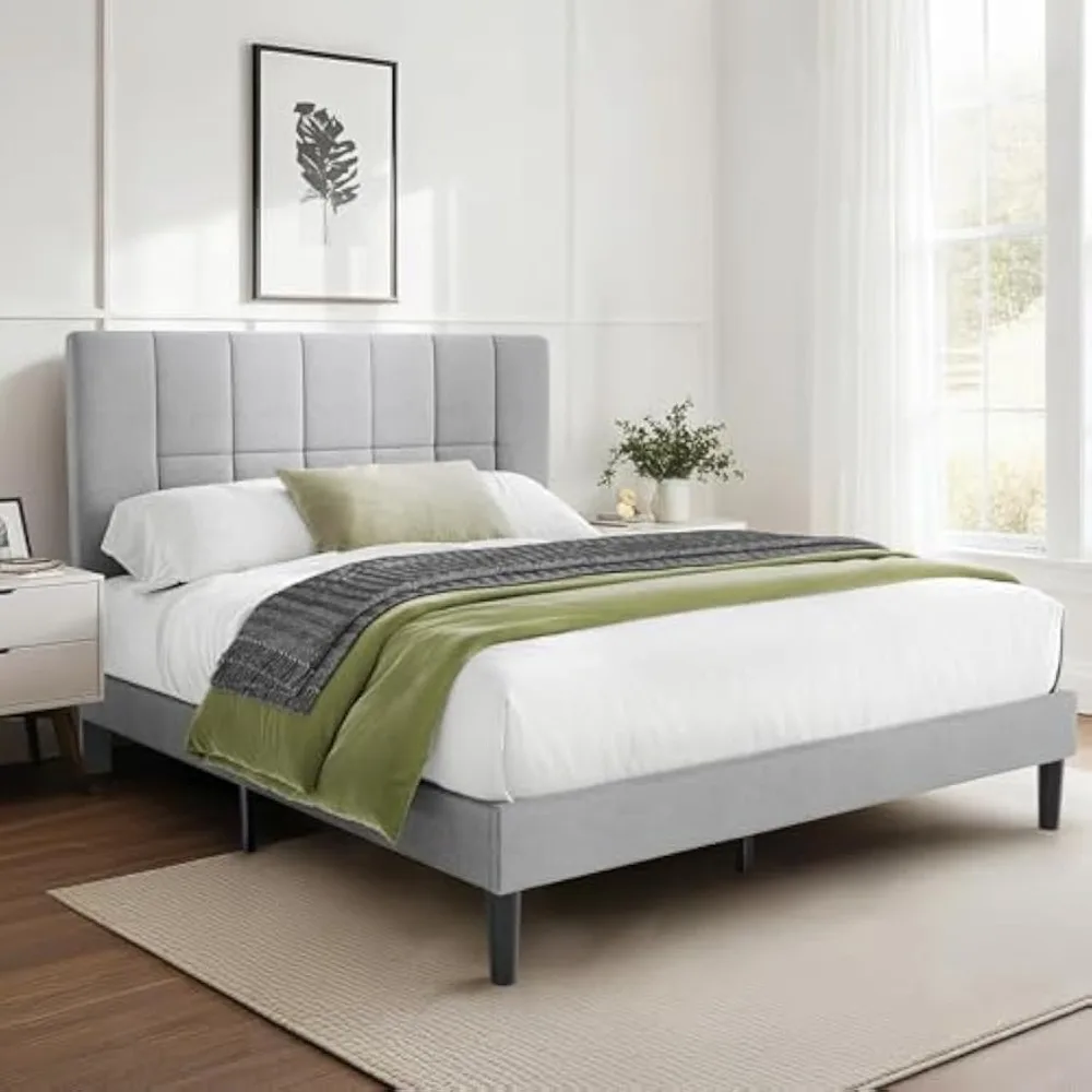 marsail upholstered platform bed frame, 1000 lbs weight capacity, sturdy queen size bed frame with space for under-bed storage,