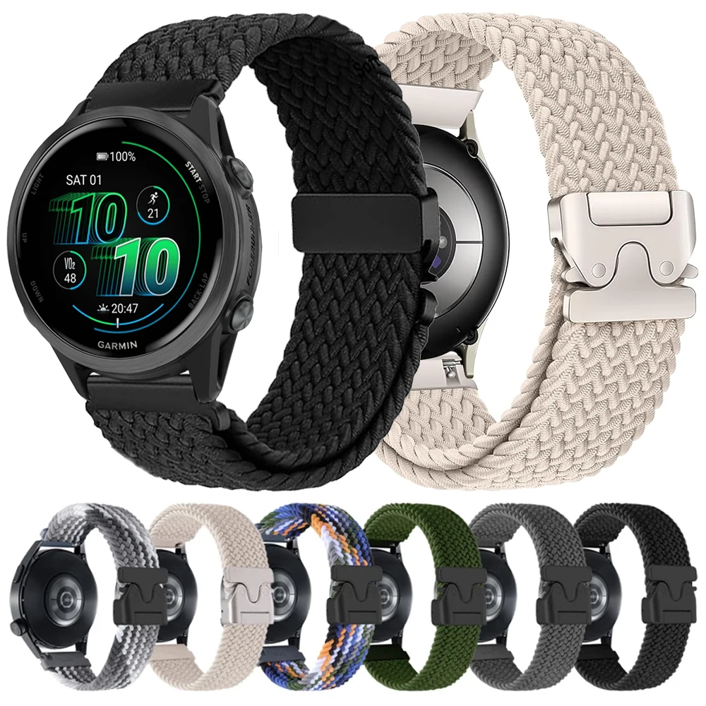 22 20 mm Nylonarmband für Garmin Forerunner 165 Music 265 255 570/Vivoactive 5 4 Woven Band Venu 3 2 Sq Parachute-Schnallenarmband