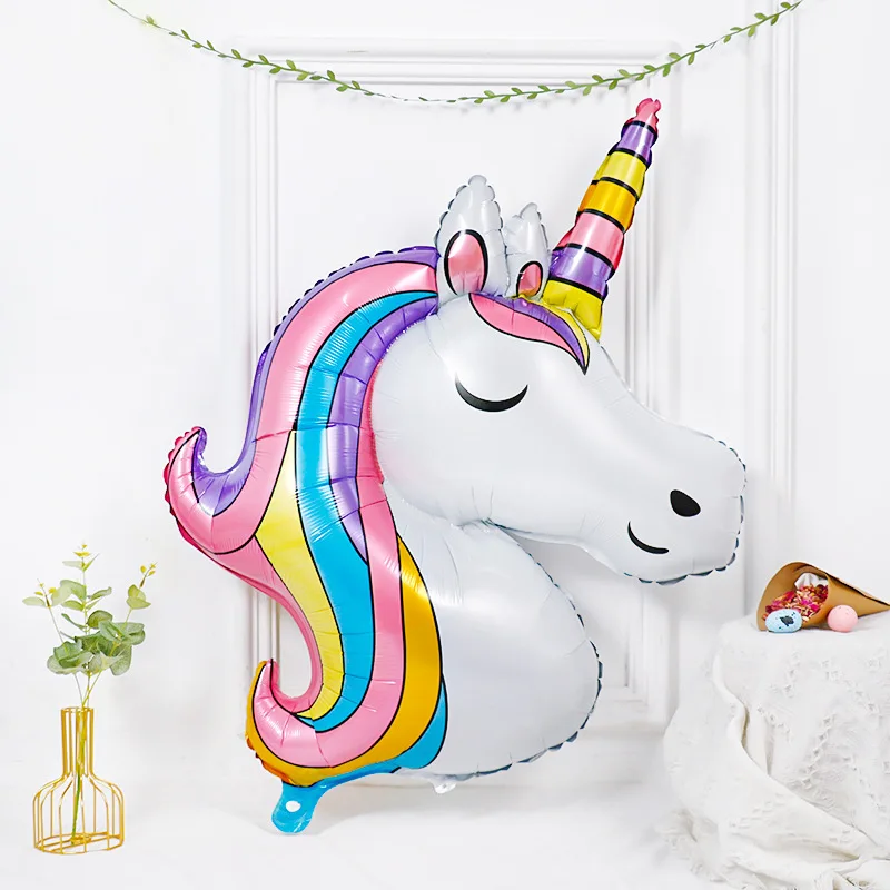 Unicorn Theme Foil Balloons For Girl Boy Birthday Party Baby Shower Room Decoration Large Rainbow Unicorn Helium Balloon Globos