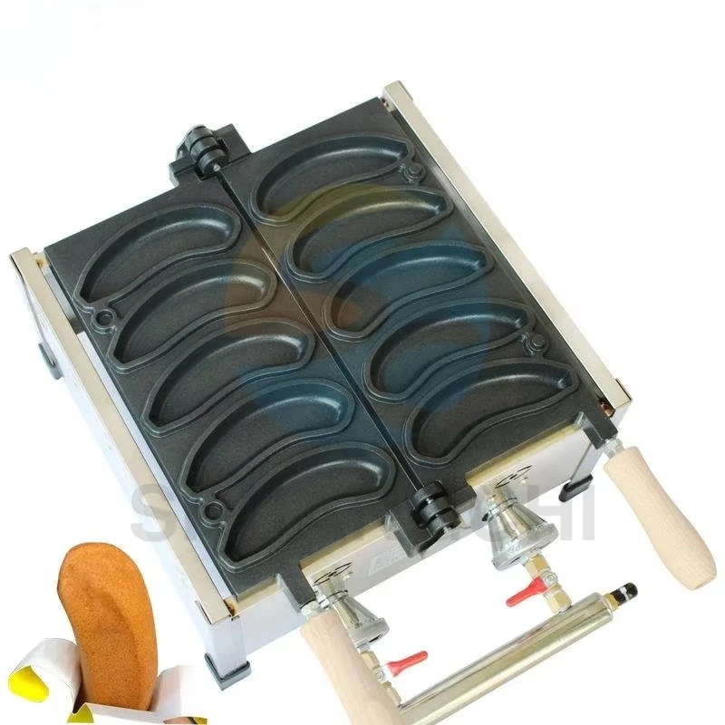 Commercial Waffle Machine Crispy Maker Snack Machine Cheese Waffle Cake Baker LPG Gas Banana Shape Waffle Maker