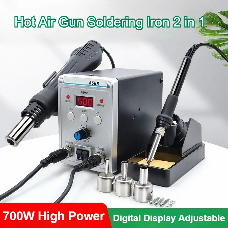 2 in 1 Upgraded Soldering Iron Station 8586 Intelligent LED Digital Display Hot Air Gun Temperature Correction & Sleep Function