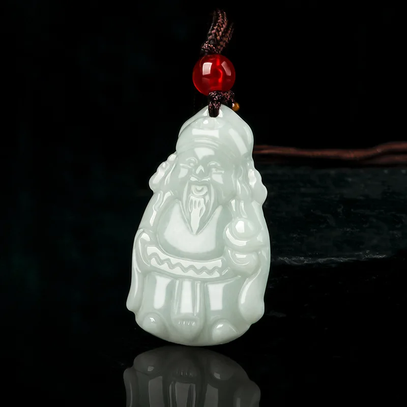 Natural Myanmar A-grade Jade Light Green God of Wealth Pendant Ice type Jadeite Attracting Wealth For Men's Women's Jewelry