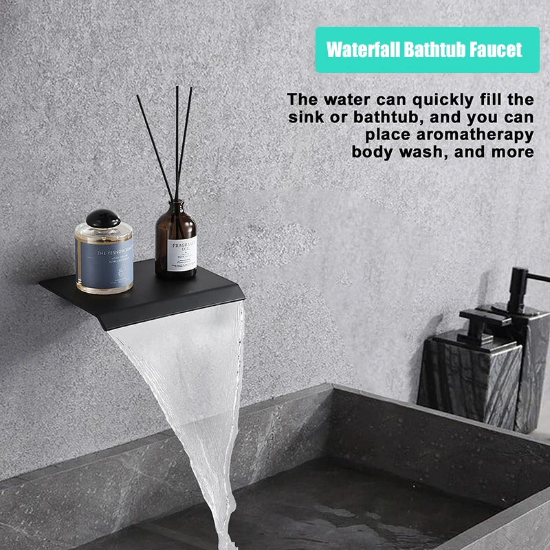 Modern European Design Ceiling Rain Shower System Black Chrome SUS Stainless Steel Square with Bathroom Bathtub Waterfall