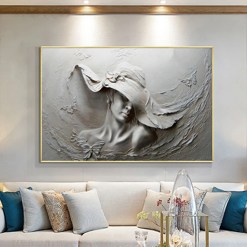 3D Clay Bas-Relief Woman Wall Art Canvas Print Poster Elegant Girl Medusa Picture for Hallway Living Bed Room Home Decor Cuadros