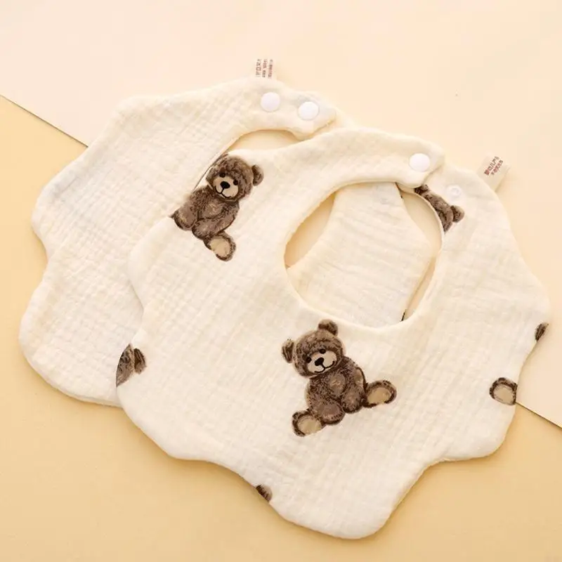 

M89C Infant Teething Bib Flower Baby Burp Cloth for Toddler Gauze-Cotton Neck Scarf Drooling Bib Newborn Feeding Supply
