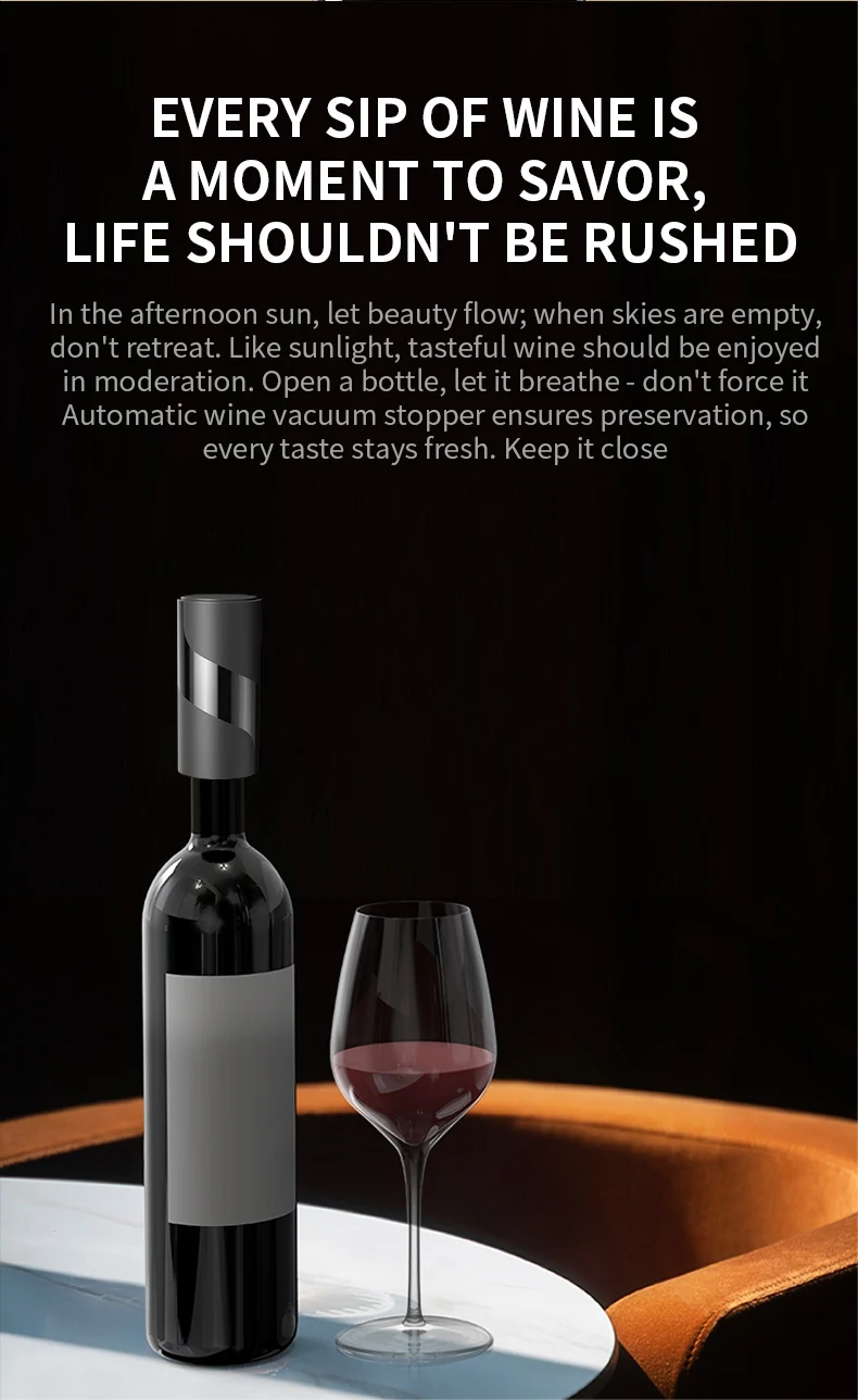 2024 Mini Automatic Wine Cap Electric Vacuum Wine Stopper Sealed Storage Vacuum Memory Wine Stopper Push Style Wine Cork Tools