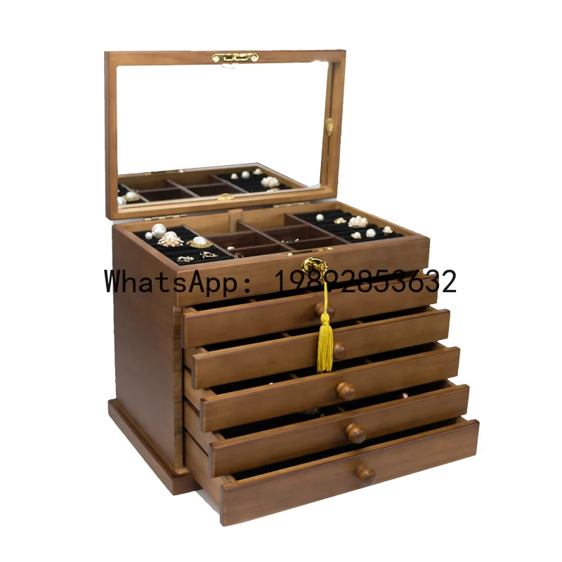 Solid Wood Jewelry Box Storage Box with Lock Ancient Style Large Capacity Chinese Style Exquisite Home Jewelry Box