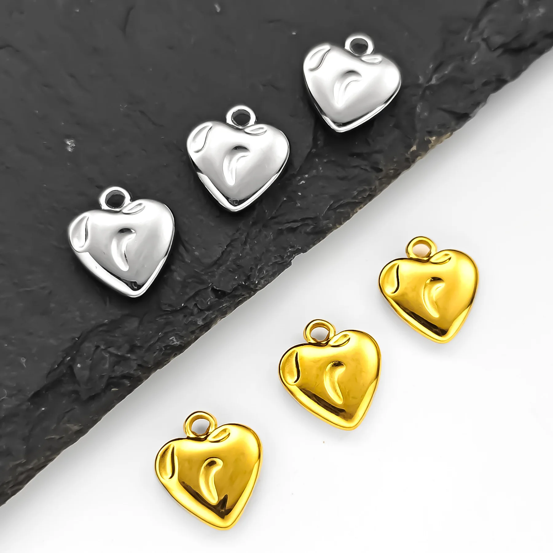 5개 세트 정밀 연마 스테인리스 스틸 참 피치 하트 펜던트 쥬얼리 DIY 골드 귀걸이 팔찌 목걸이 액세서리