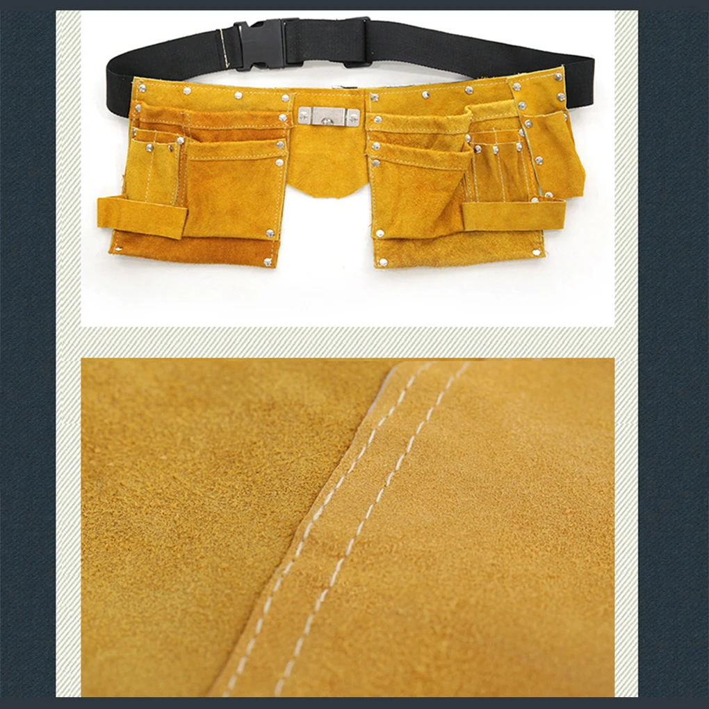 Durable Canvas Cow Skin Made Tool Belt With Multiple Pockets Anti-scalding Storage Release