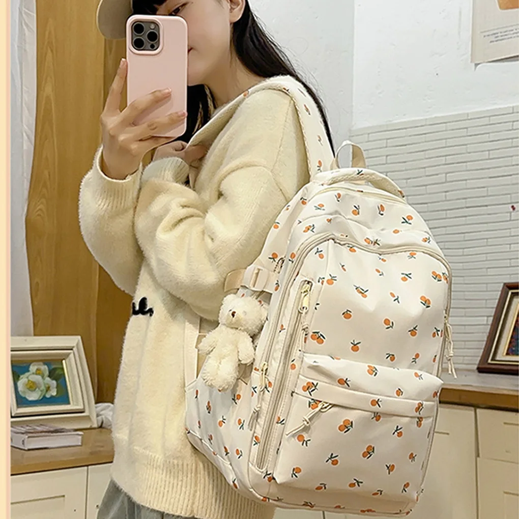 2025 Nylon Backpack New Simple And Fresh Large Capacity Backpack For Junior High School Students Small Floral Backpack