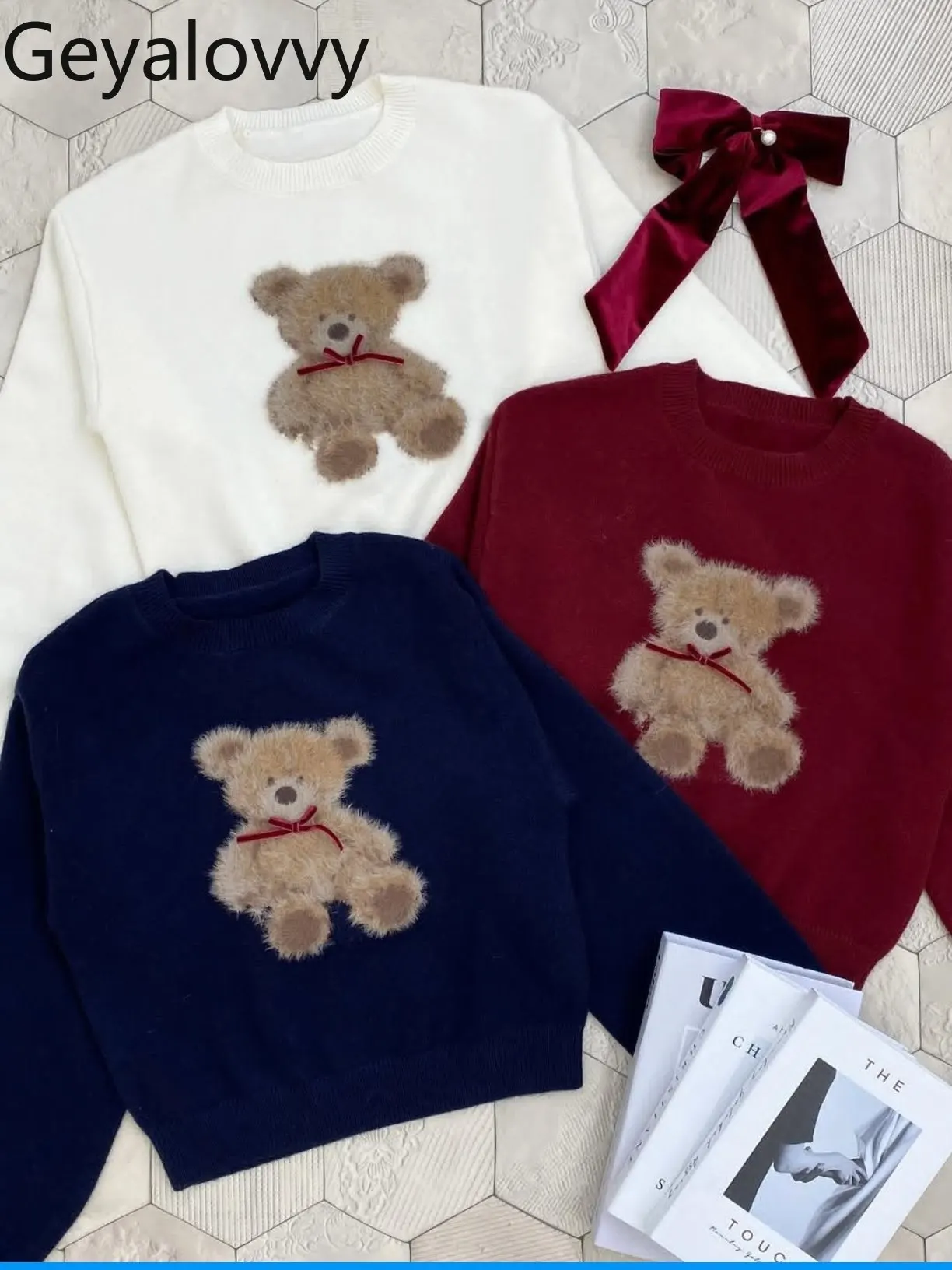 

Милый мягкий вязаный пуловер с круглым вырезом и мультяшным принтом для девочек, осенне-зимний милый универсальный базовый свитер с длинными рукавами для женщин