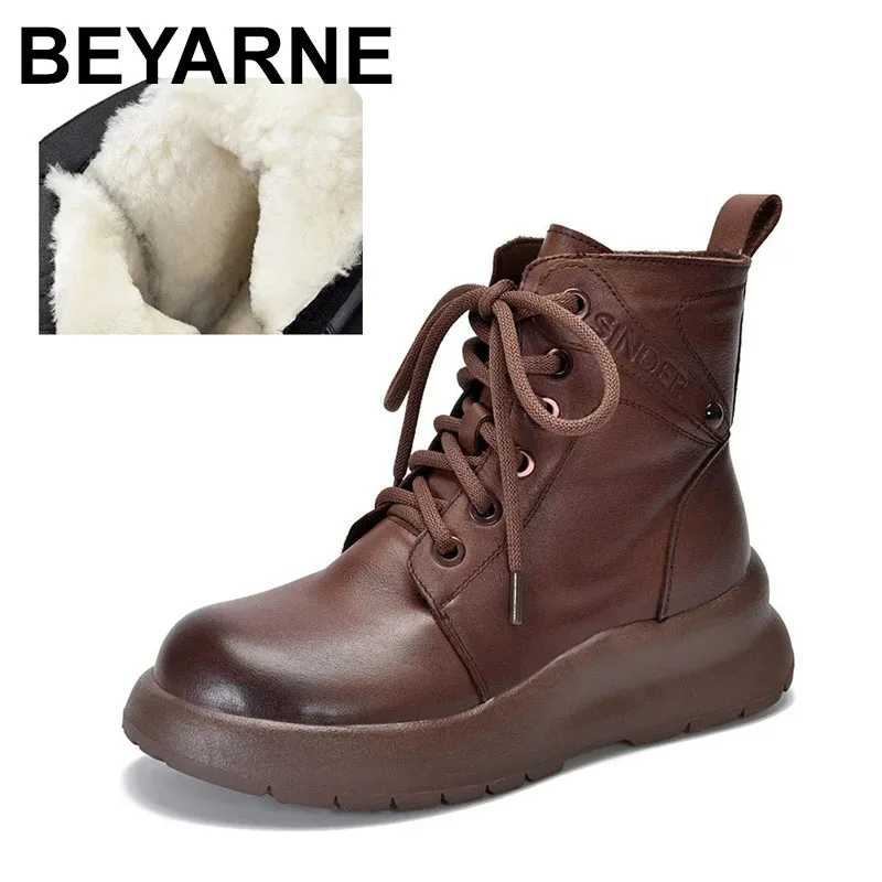 

2025 5 см, натуральные весенне-осенние ботильоны на танкетке, зимняя обувь на платформе, женская обувь, модные зимние плюшевые ботинки из коровьей кожи