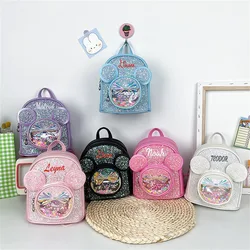 Mochila con lentejuelas para niños, con nombre personalizado morral, bonito dibujo animado de princesa, a la moda, para guardería, novedad