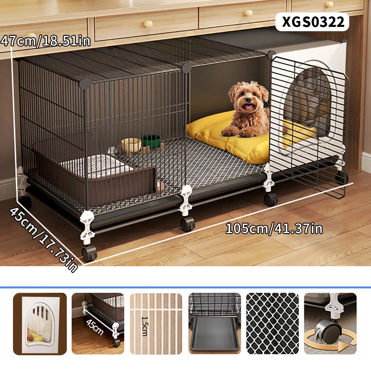 

Dog Cage for Small and Medium-Sized Dogs, Indoor Household Use, Teddy Bichon Dog House with Tray, Integrated Toilet, Cat Cage, Dog Fence