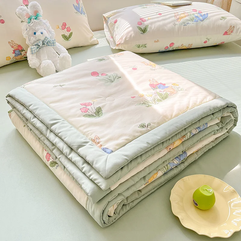 ultra-soft-washable-cotton-soybean-summer-quilt-air-conditioner-quilt-four-piece-set-machine-washable-cool-summer-cover