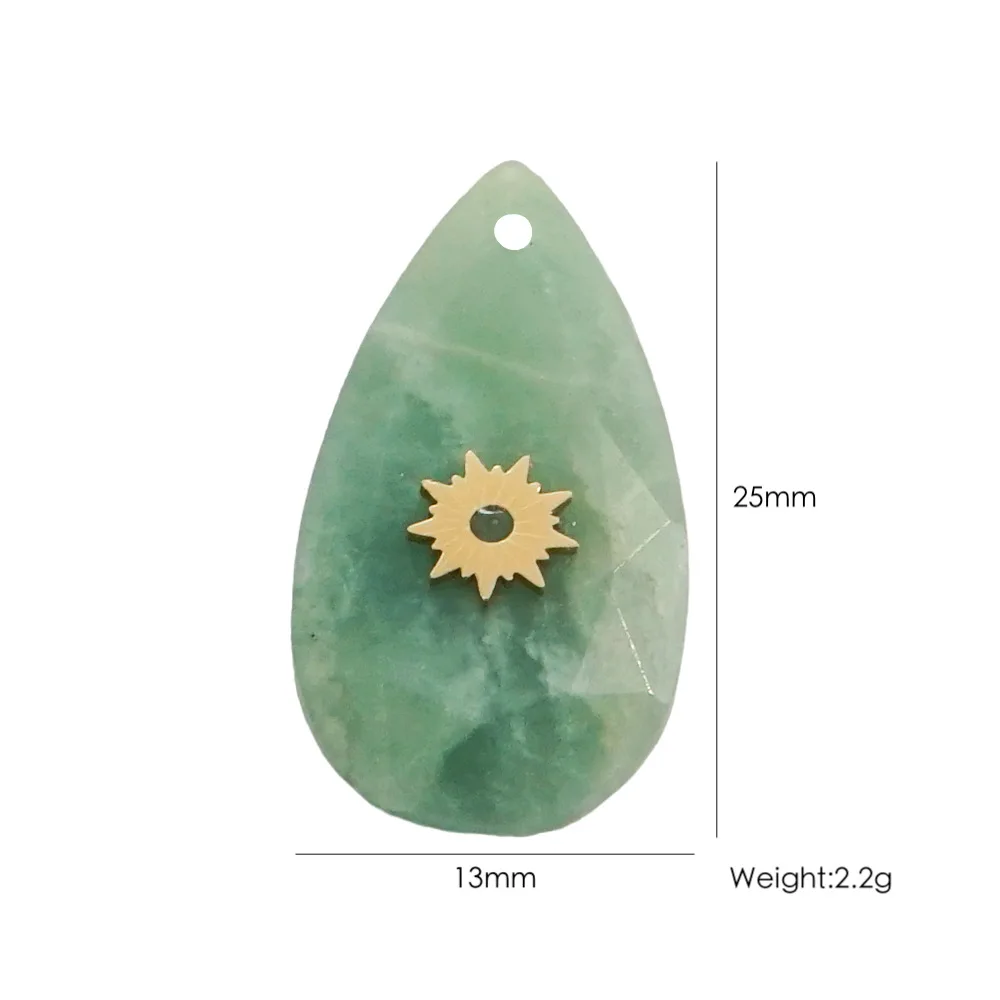 2Pcs Stainless Steel Elliptical Section Droplet Shaped Stone Natural Stone Charms DIY Necklace Jewelry Accessories
