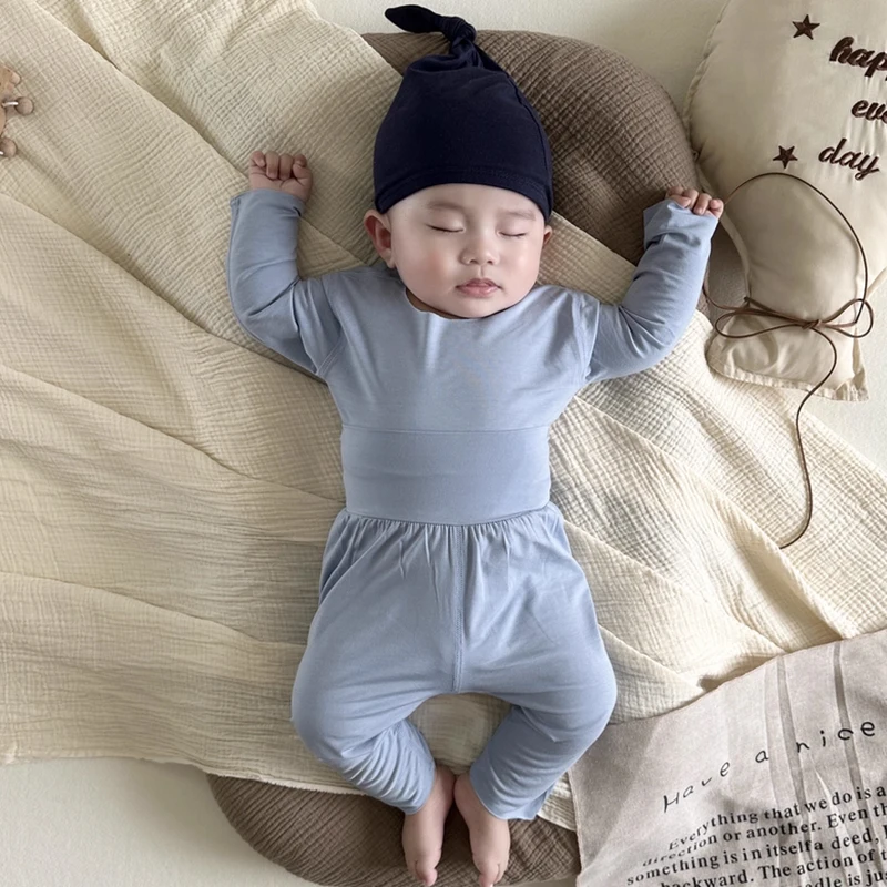 Modal-Baby-Schlafanzüge, Sommer-Dünne-Klimakleidung, Zweiteiliges Set, Langärmelige Babykleidung, Frühlings- und Sommerkleidung