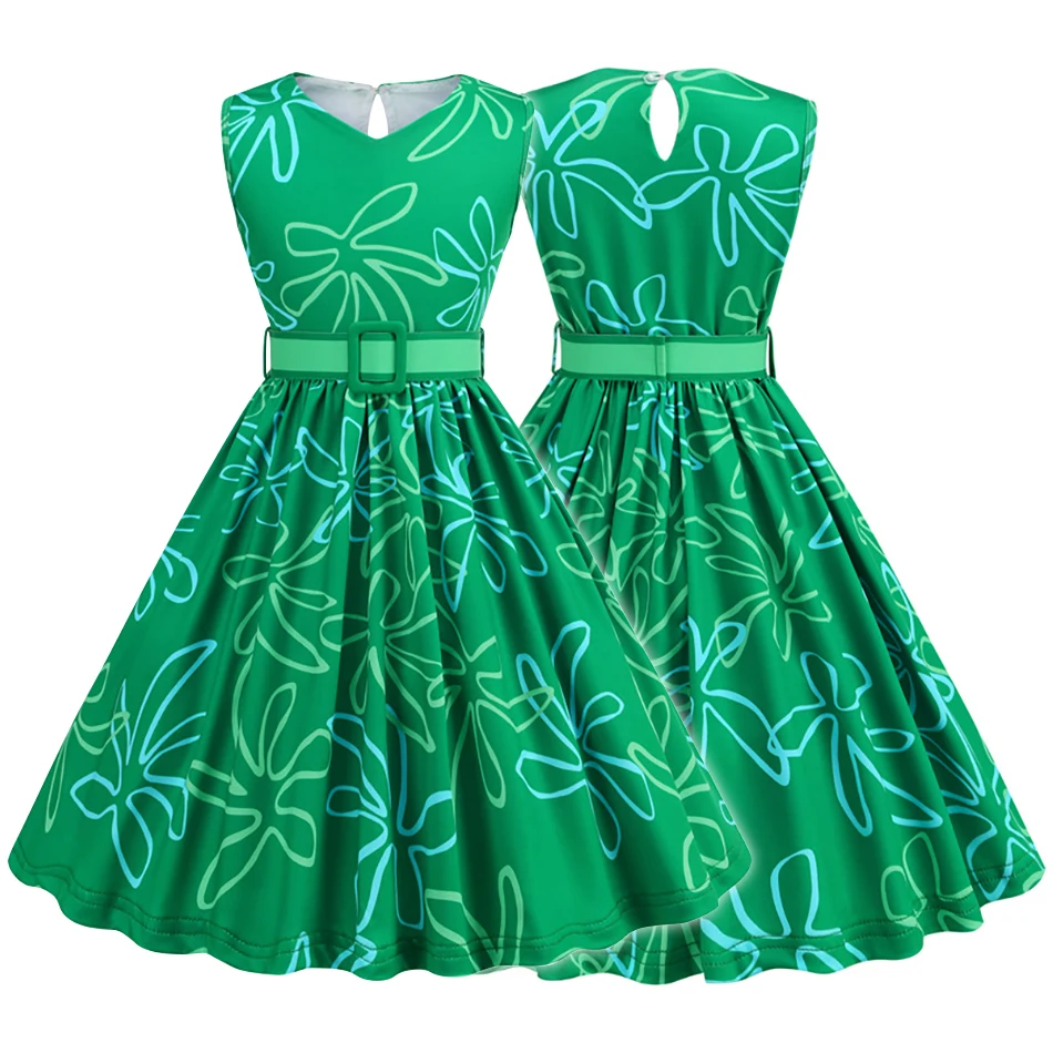 Charming Green Halloween Little Girls Dress With Matching Scarf Girls Princess Carnival Party Dresses Girls Casual Dresses