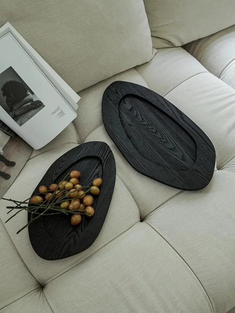 

Ahunderjiaz Wabi-Sabi Style Solid Wood Tray Vintage Irregular Fruit Desserts Trays, Home Decoration, Photography Props