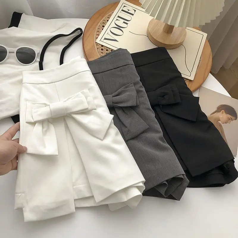 Coreano Ins College Style Fashion Casual Pants Women Street Personality Joker Slim Sense Of Niche Design Bow Short Skirt Pant