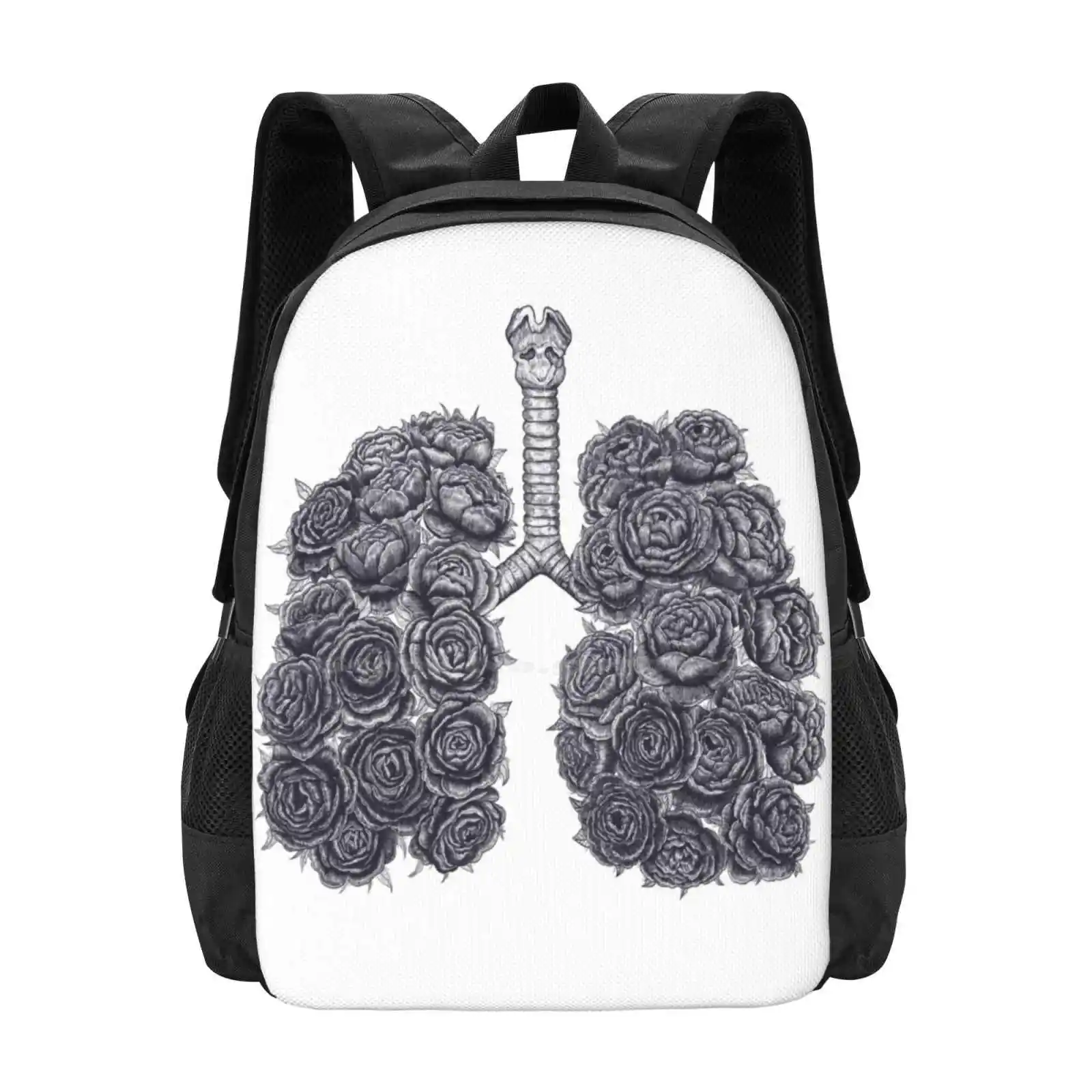 Lungs With Peonies Hot Sale Schoolbag Backpack Fashion Bags Lungs Peonies Anatomy Flowers Nature Beauty Line Garden Ink Fauna