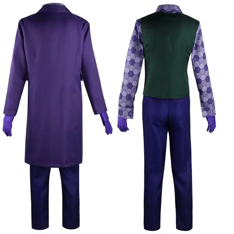 El Caballero Oscuro el Joker disfraz de payaso conjunto completo abrigo camisa chaleco traje con corbata trajes Joker conjunto completo para disfraces de Halloween
