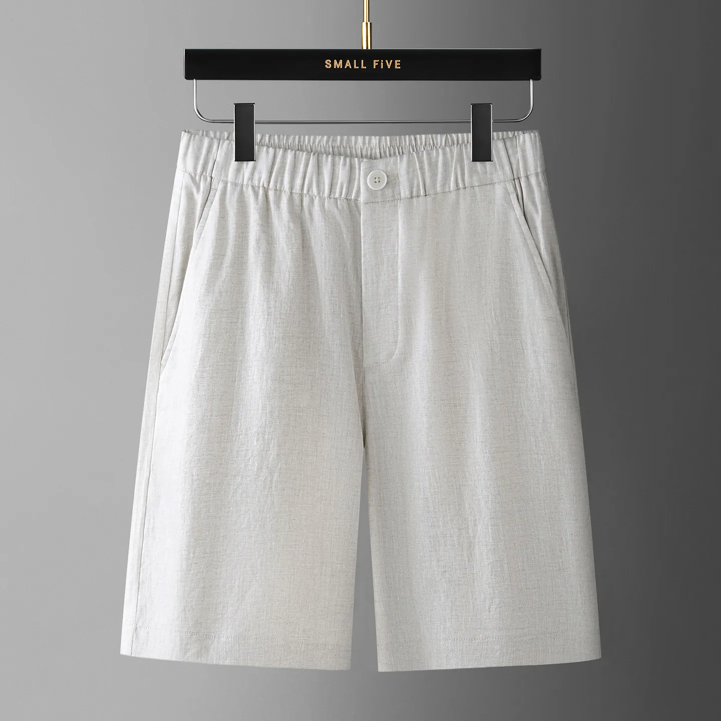 Summer high-quality 100% linen solid-colored straight-leg five-pair pants for men with drawstring, casual shorts