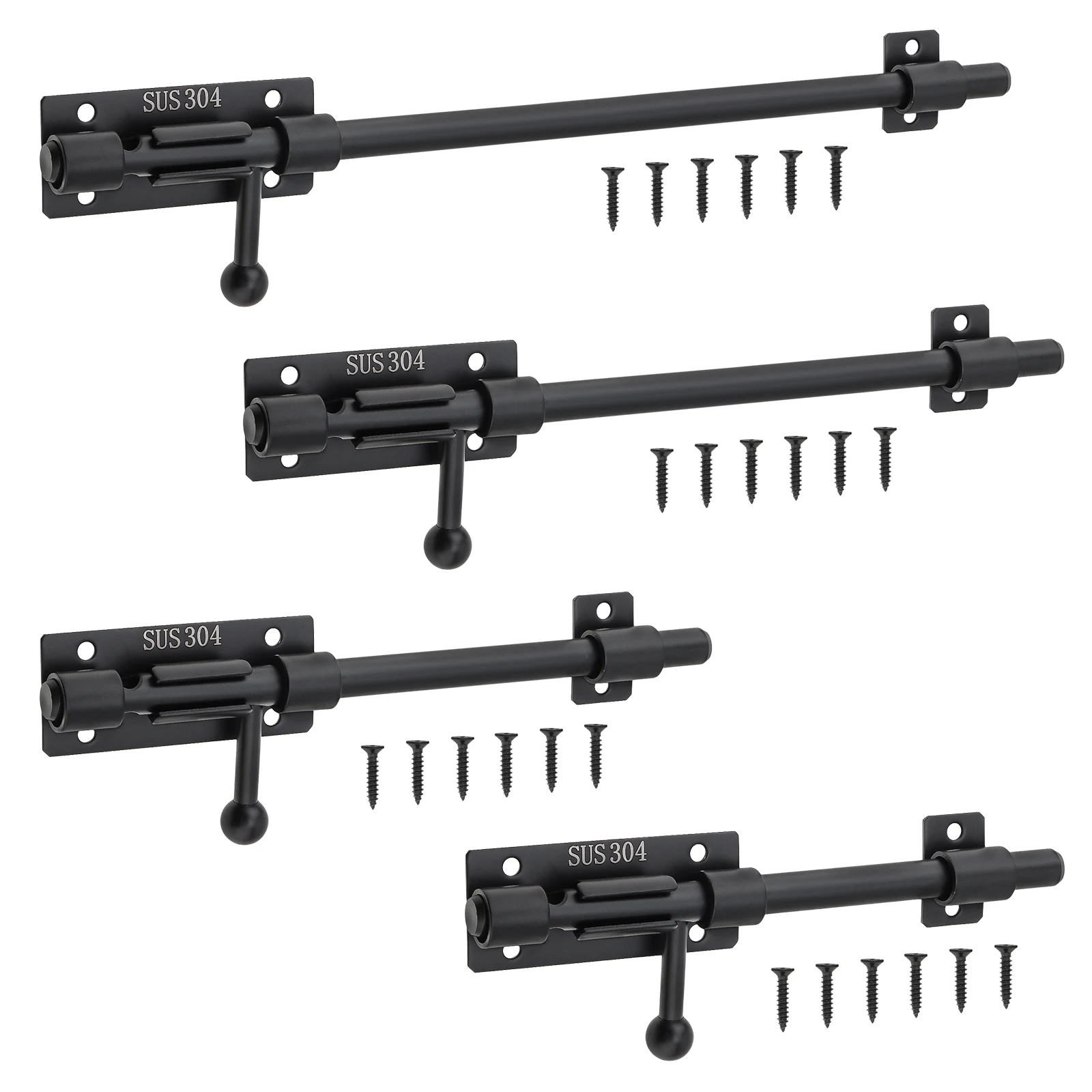 4/6/8/10/12inch 304 Stainless Steel Door Latch Barrel Bolt Windows Cabinets Bolts Finished Slide Door Lock with 8mm Padlock Hole