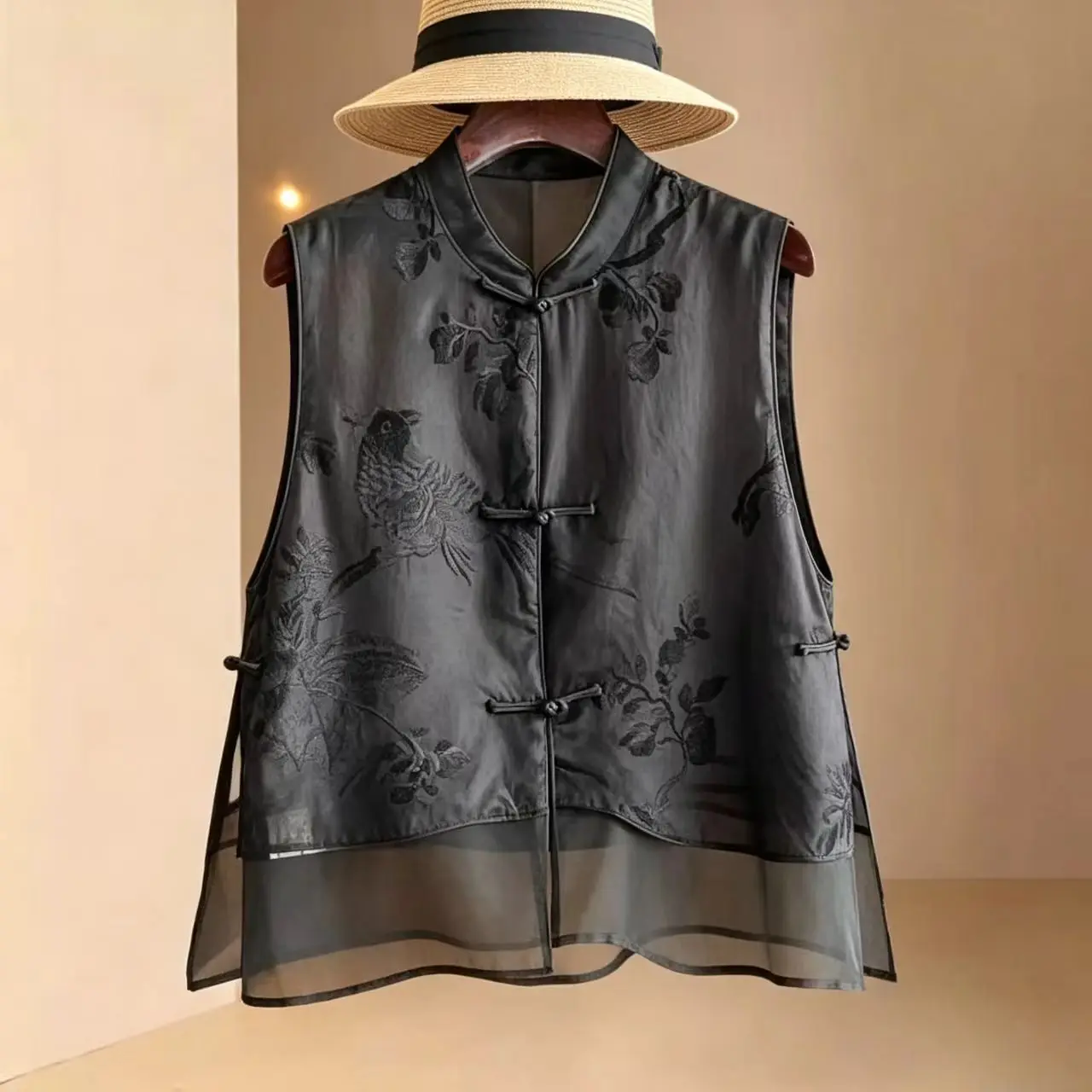 double-layer New Chinese-style Light Land mature wind Embroidered Vest, Black Advanced Sense Daily Wear Temperament And Nationa