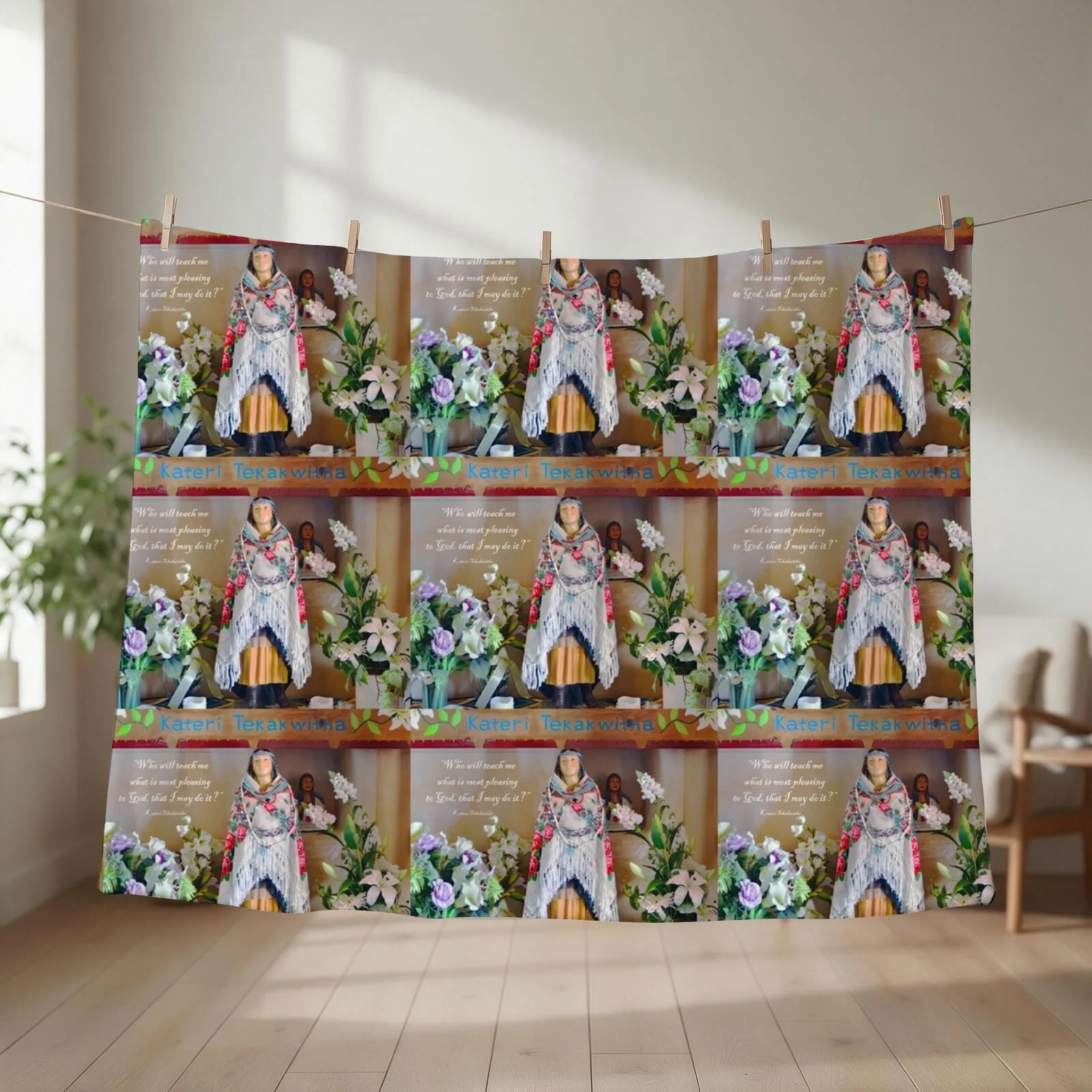 Saint Kateri Tekakwitha Isleta Pueblo New Mexico Throw Blanket couch cozy soft plush fuzzy picnic outdoor blanket