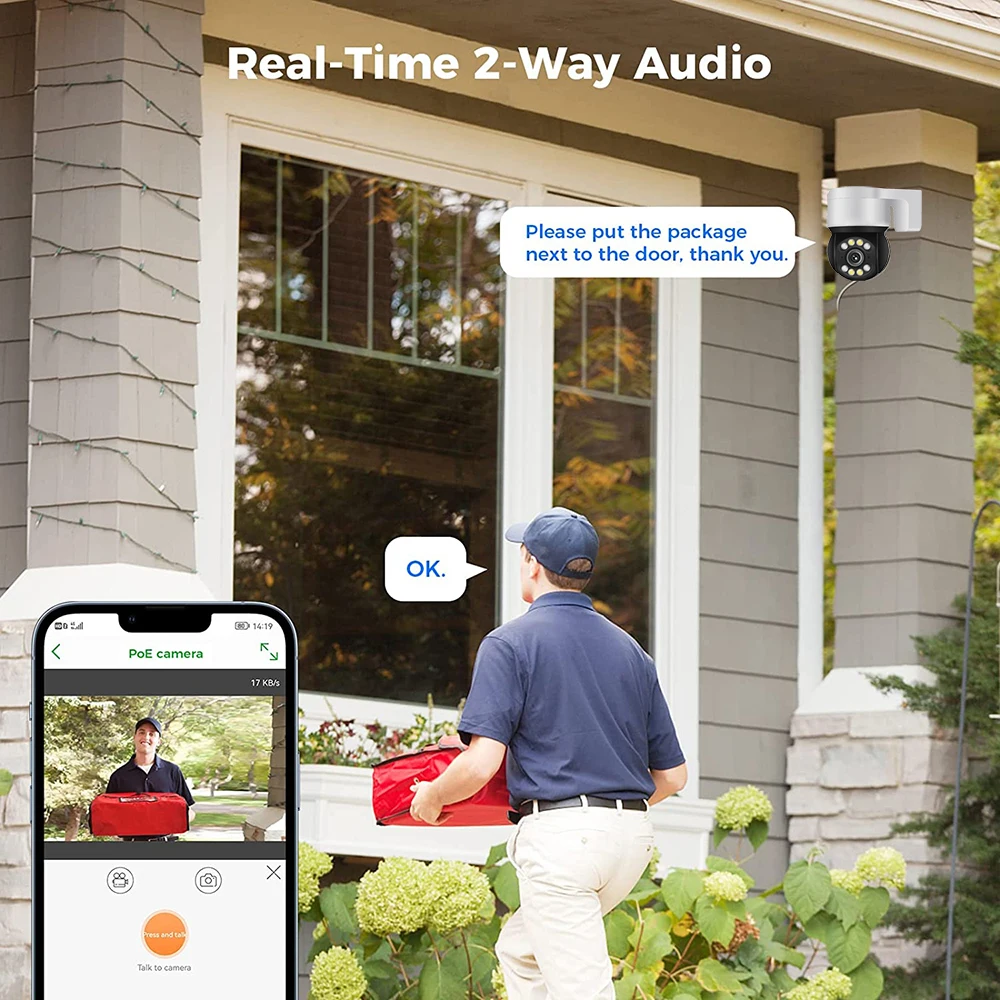 Cámara PTZ PoE IP de 5MP para exteriores, videocámara nocturna a Color con Wifi, Audio bidireccional, domo de velocidad, detección humana por Ia, cámaras de vigilancia CCTV