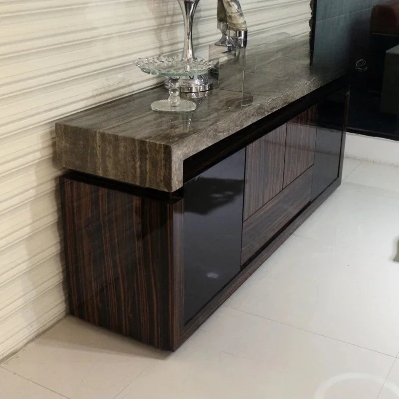 AANatural Genuine Gray Cave Stone Marble Side Cabinet Black Sandalwood Simple Modern Restaurant Furniture Can Be Customized