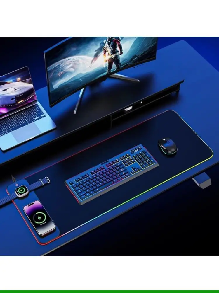 U55C High Speed Wireless Charging Mousepad With Color Lights Sync And Spacious Mouse Pad For Keyboards And Mouse