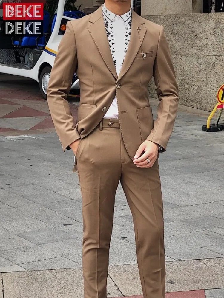 Mens Business Formal Suits Set Solid Classic Office Man Smart Casual Blazer Pants Two Piece Set Gentleman Party Wedding Suits