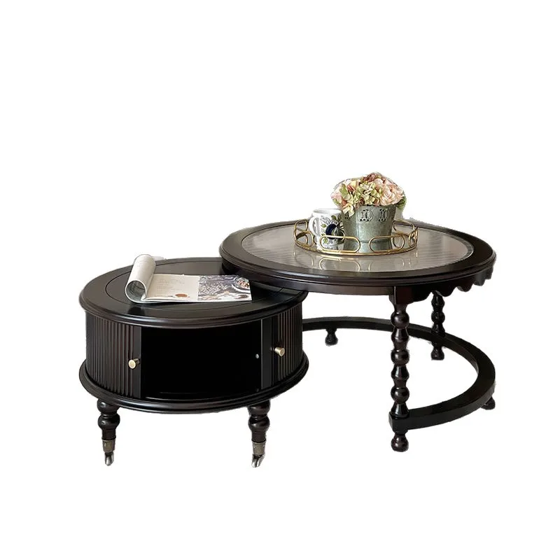 

French retro solid wood coffee table living room home combination coffee table small apartment black high-end American tea table