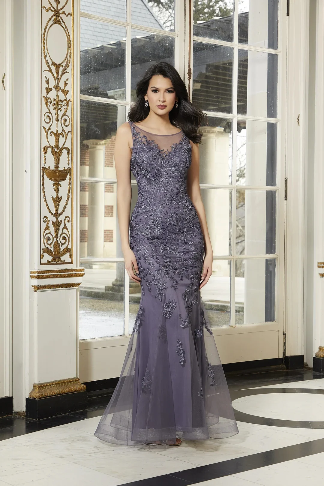 

Arya Purple Evening Dress Lace for Floor-Length O-Neck Sleeveless Embroidery Prom Dress Sequins Vestidos De Fiesta Customized