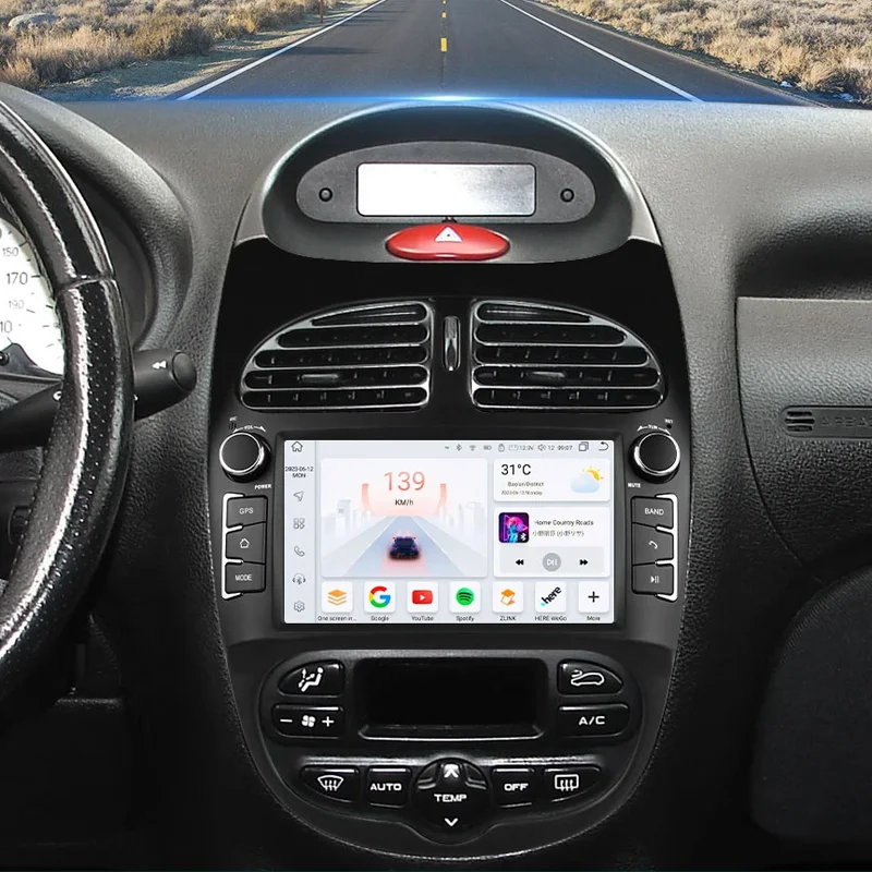 Autoradio Android avec Navigation GPS et Lecteur Vidéo pour Voiture, Stéréo, 2Din, Carplay, Limitation 7 en Effet, KIT 206 206CC 206SW 2000-2008