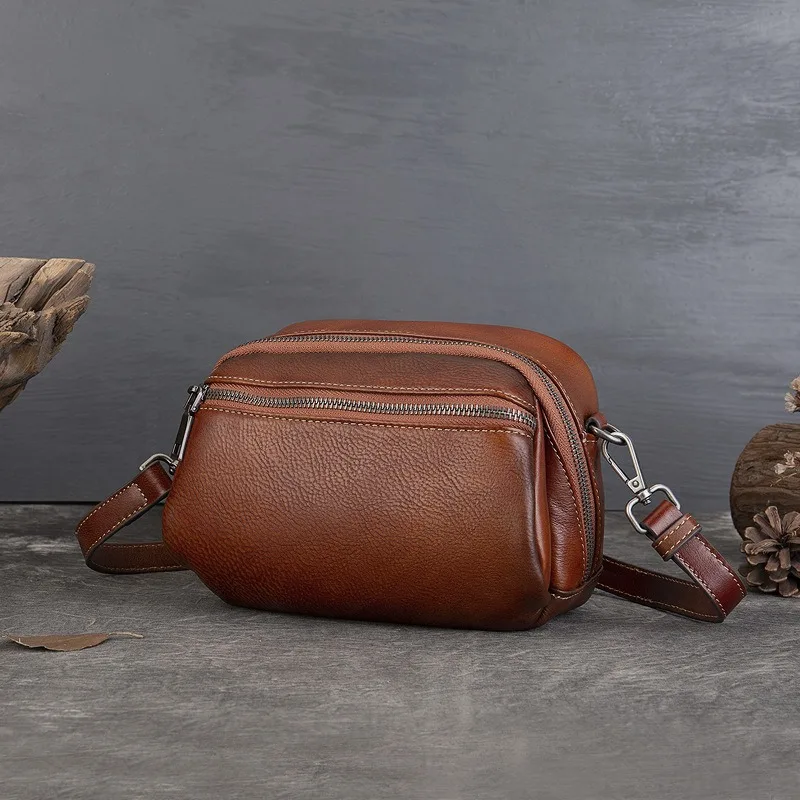 

Nesitu Highend Vintage Grey Brown Coffee Top Grain Genuine Leather Small Women Shoulder Messenger Bag Cowhide Phone Purse M9097