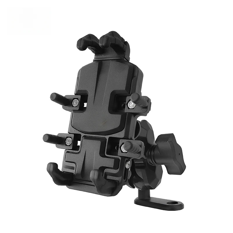 

Shock-absorbing and buffering integrated motorcycle phone mount with wireless charging capability